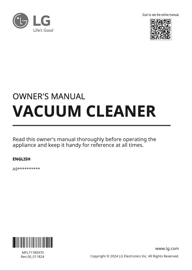 Page 1 de la notice Manuel utilisateur LG CordZero A926KSM