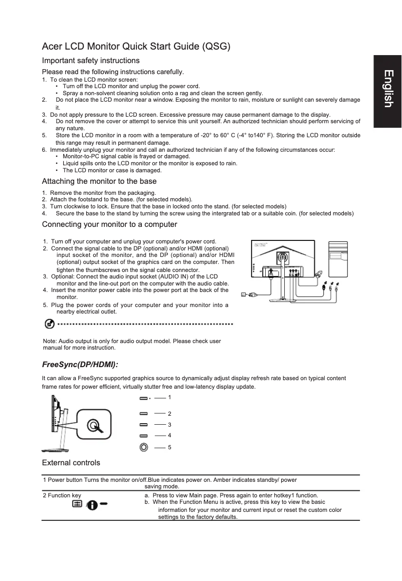 Page 1 de la notice Guide de démarrage rapide Acer CB282K