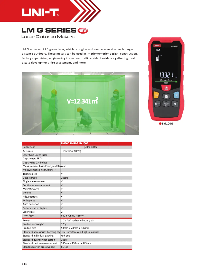 Page 1 de la notice Fiche technique Uni-T LM100G