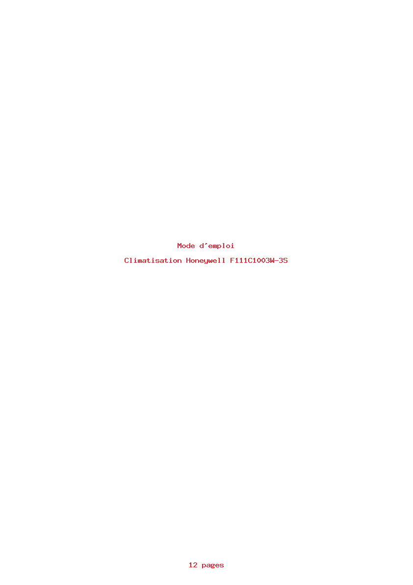 Page 1 de la notice Mode d'emploi Honeywell F111C1003W-3S