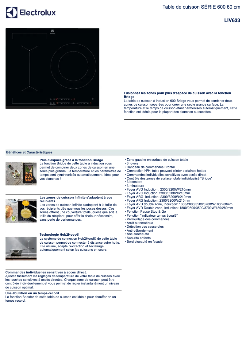 Page 1 de la notice Fiche technique Electrolux LIV633
