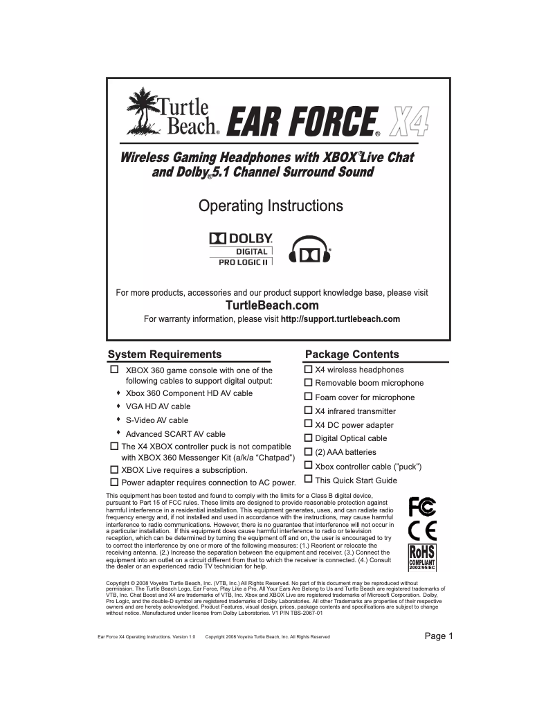 Page 1 de la notice Manuel utilisateur Turtle Beach Ear Force X4