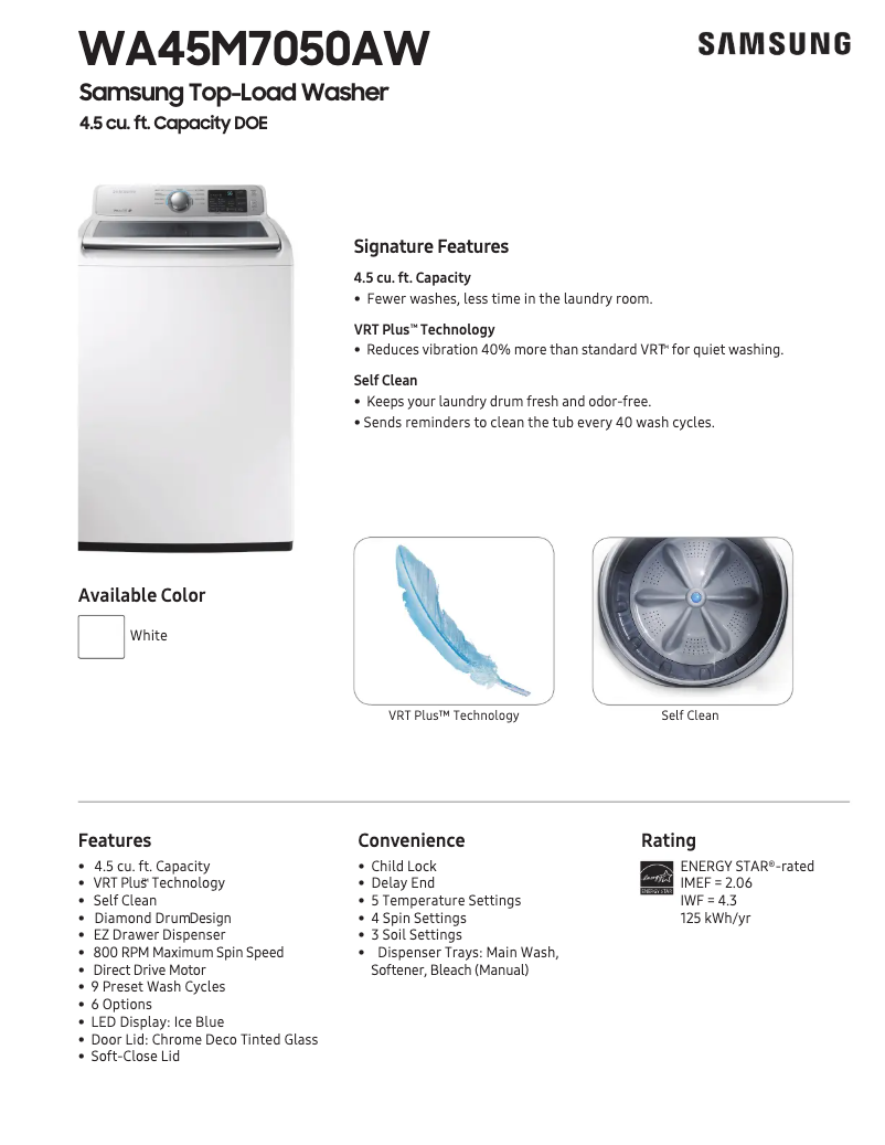 Página 1 del manual Ficha técnica Samsung WA45M7050A