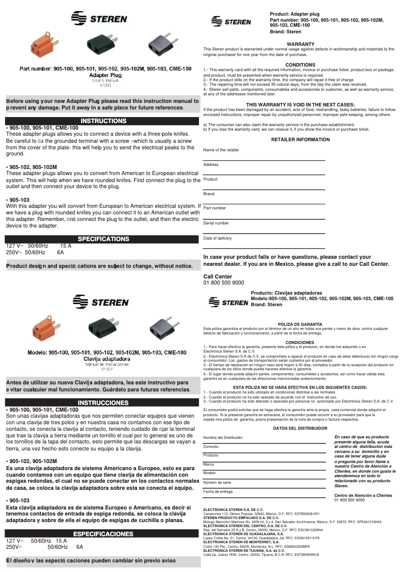 Page 1 de la notice Manuel utilisateur Steren 905-100