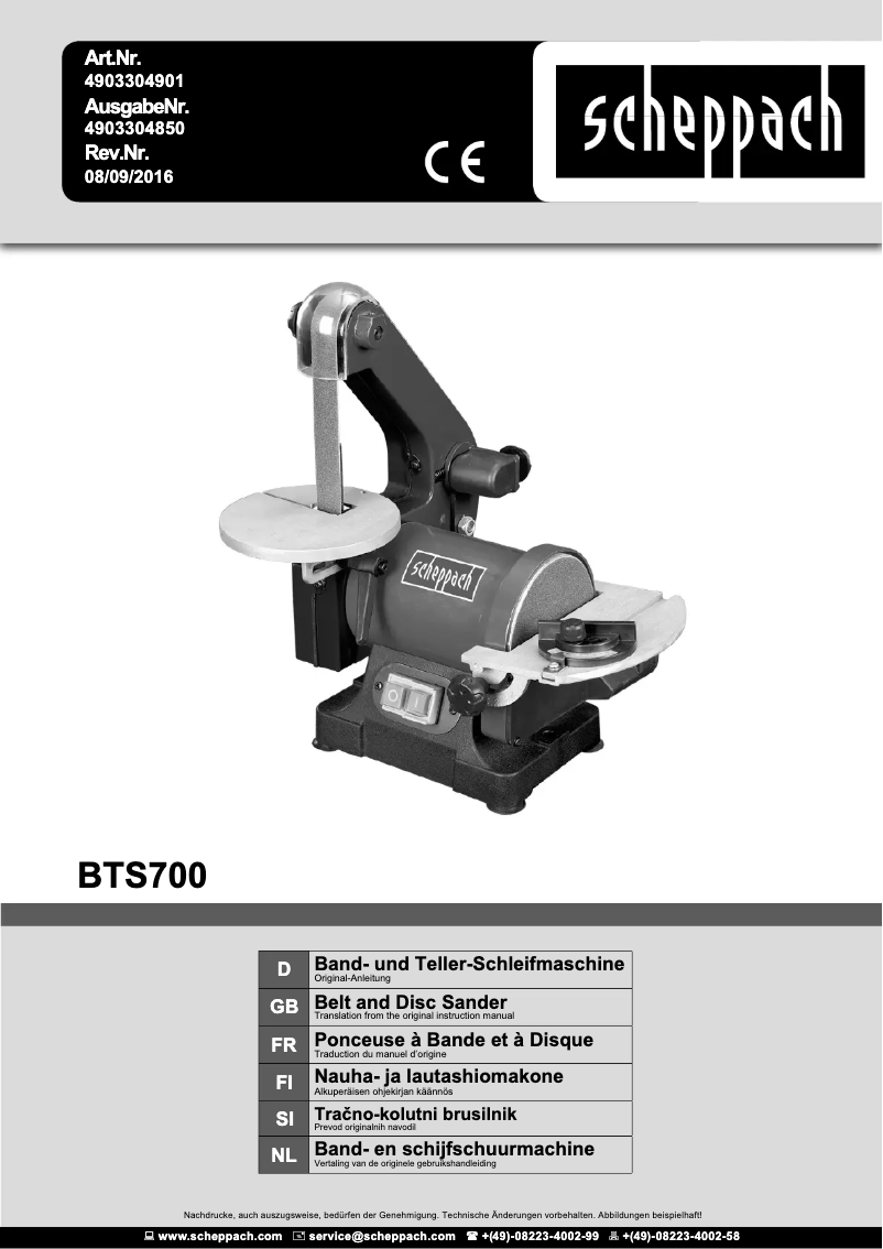 Page 1 de la notice Manuel utilisateur Scheppach BTS700