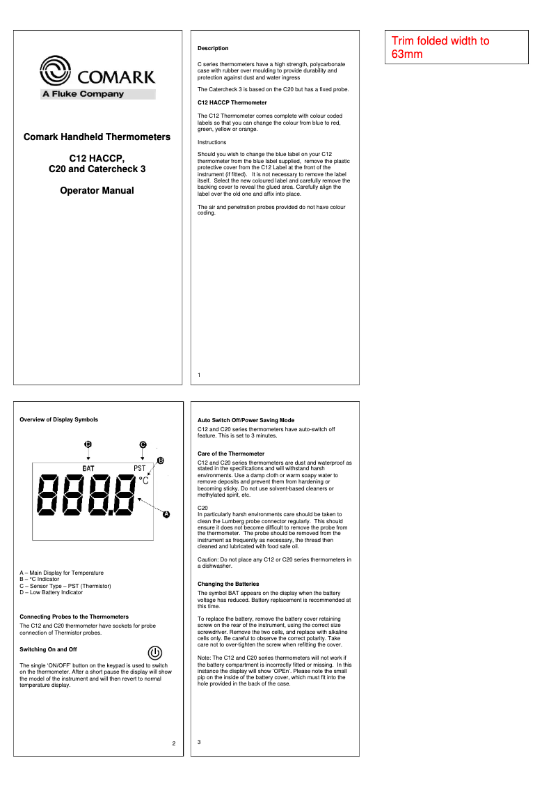 Page 1 de la notice Manuel utilisateur Comark C20