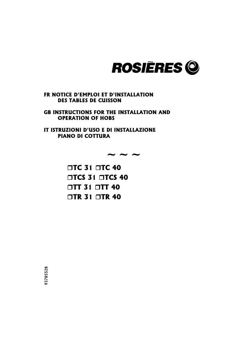 Page 1 de la notice Manuel utilisateur Rosieres TC40 FA