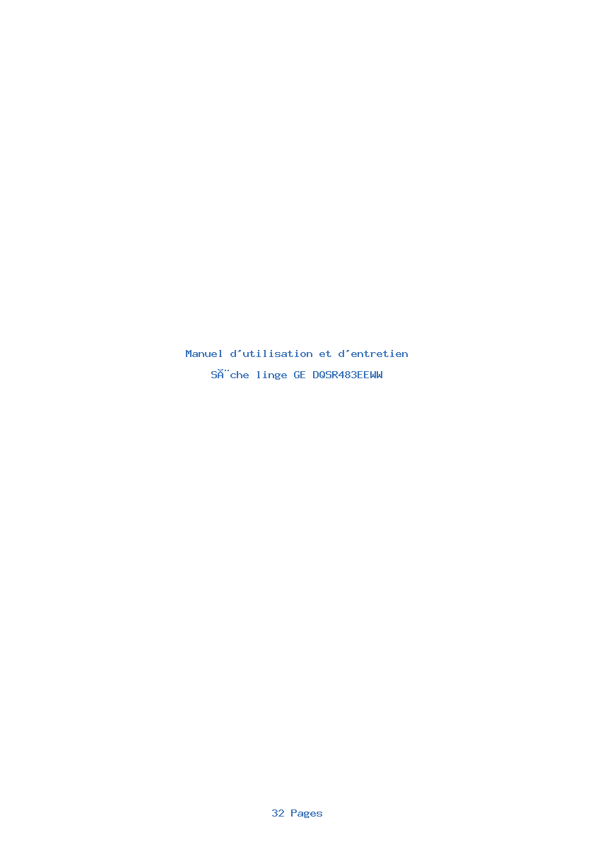 Page 1 de la notice Manuel d'utilisation et d'entretien GE DQSR483EEWW