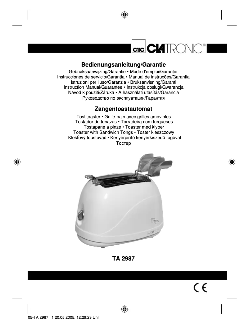 Page 1 de la notice Manuel utilisateur Clatronic TA 2987