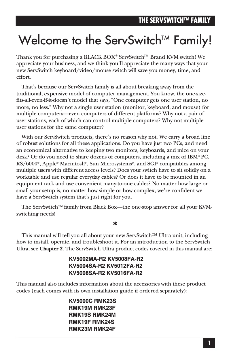 Page 1 de la notice Manuel utilisateur Black Box ServSwitch Ultra KV5002MA-R2