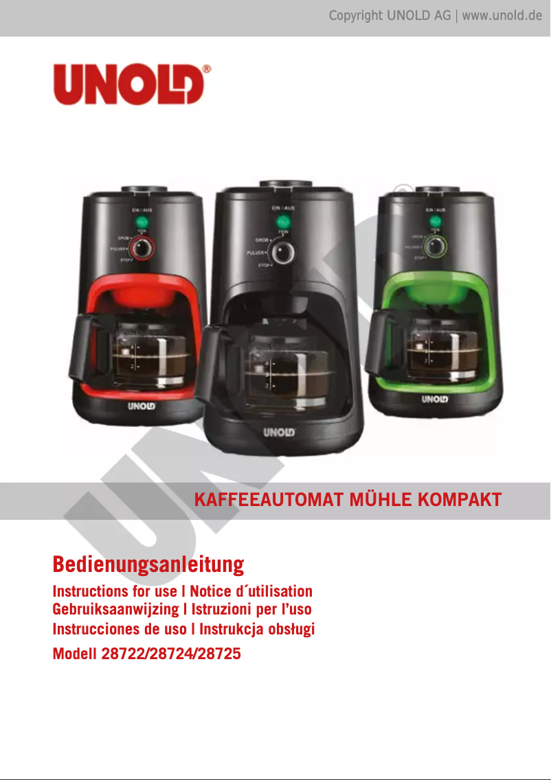 Page 1 de la notice Manuel utilisateur Unold Kompakt 28724