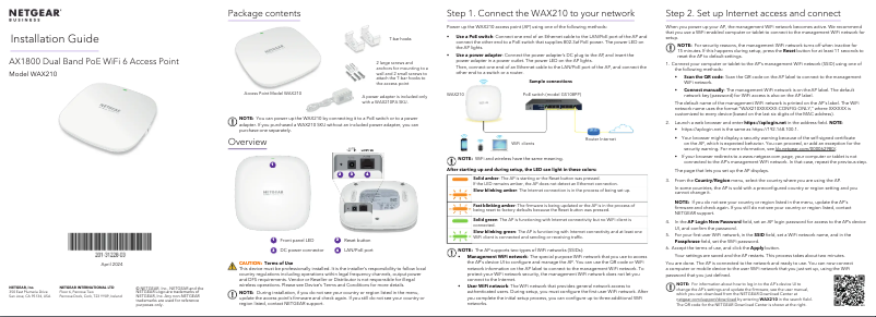 Page 1 de la notice Guide d'installation Netgear WAX210