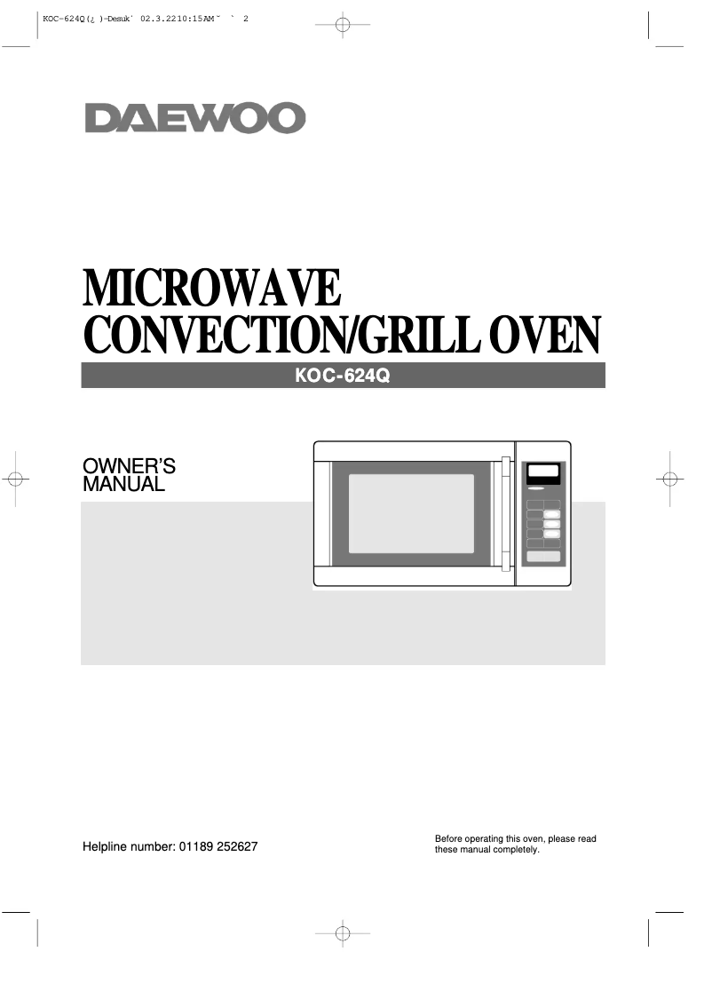 Page 1 de la notice Manuel utilisateur Daewoo KOC-624Q