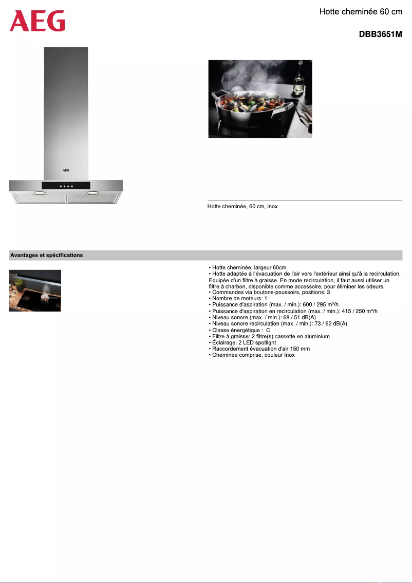 Page 1 de la notice Fiche technique AEG DBB3651M