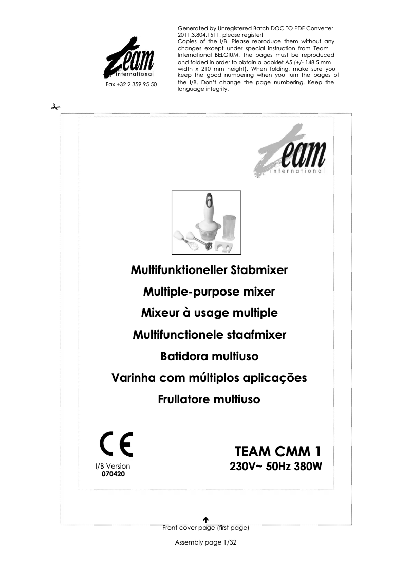 Page 1 de la notice Manuel utilisateur Team CMM 1