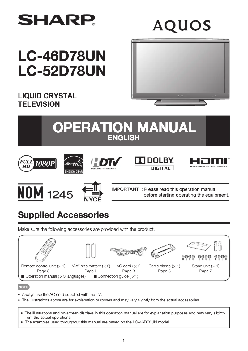 Página 1 del manual Manual de usuario Sharp AQUOS LC-46D78UN