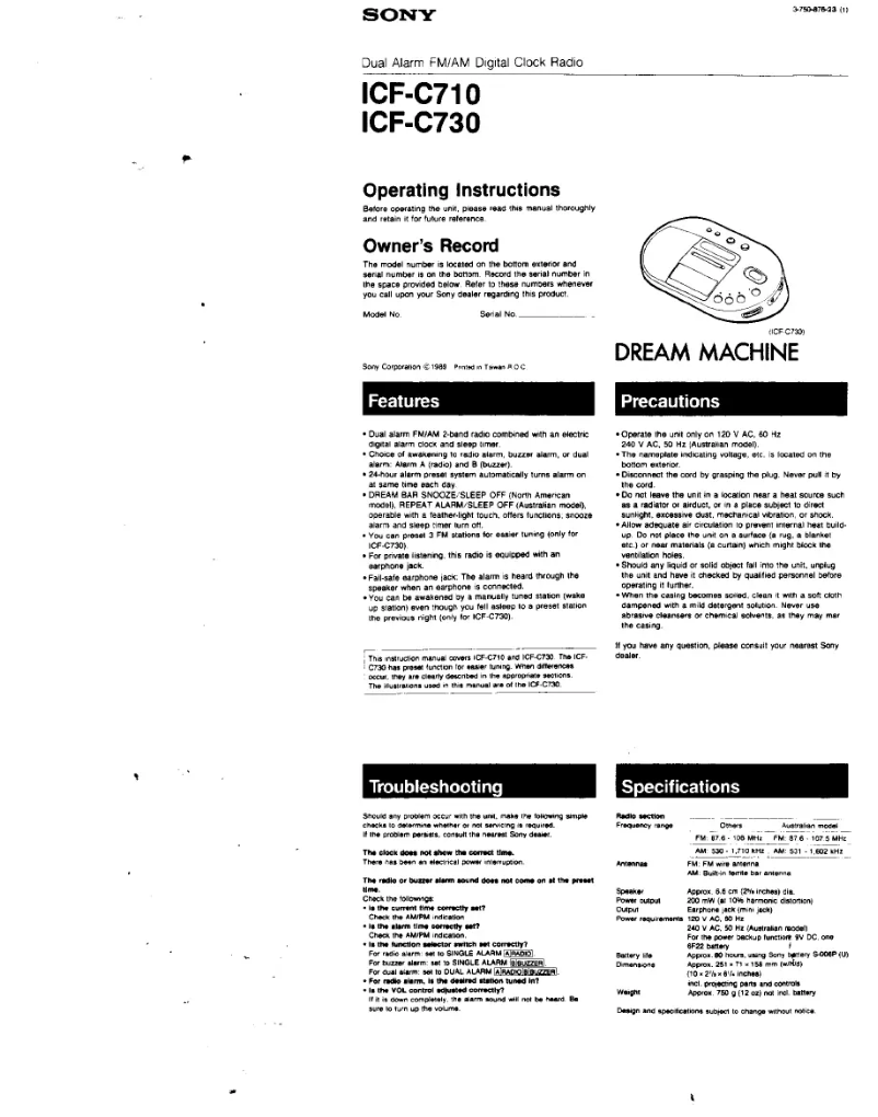 Page 1 of the manual User Manual Sony ICF-C710