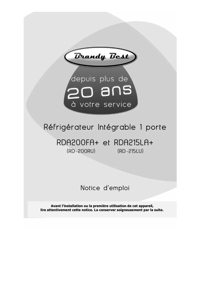 Page 1 de la notice Manuel utilisateur Brandy Best RDA200FA+