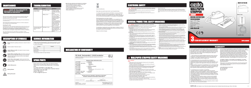 Page 1 de la notice Manuel utilisateur Ozito WPS-2000U