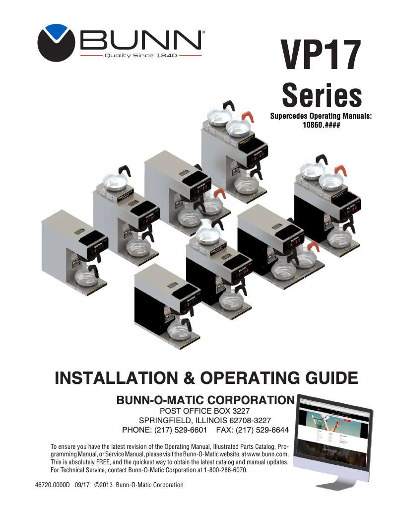 Page 1 de la notice Manuel utilisateur Bunn VP17-2