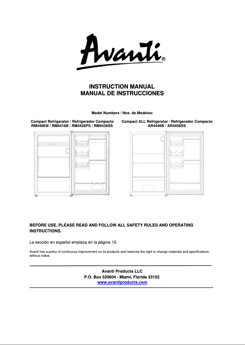 Page 1 of the manual Instruction Manual Avanti RM4436SS