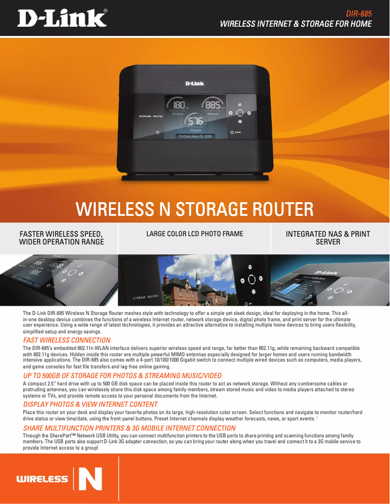 Page 1 de la notice Fiche technique D-Link DIR-685