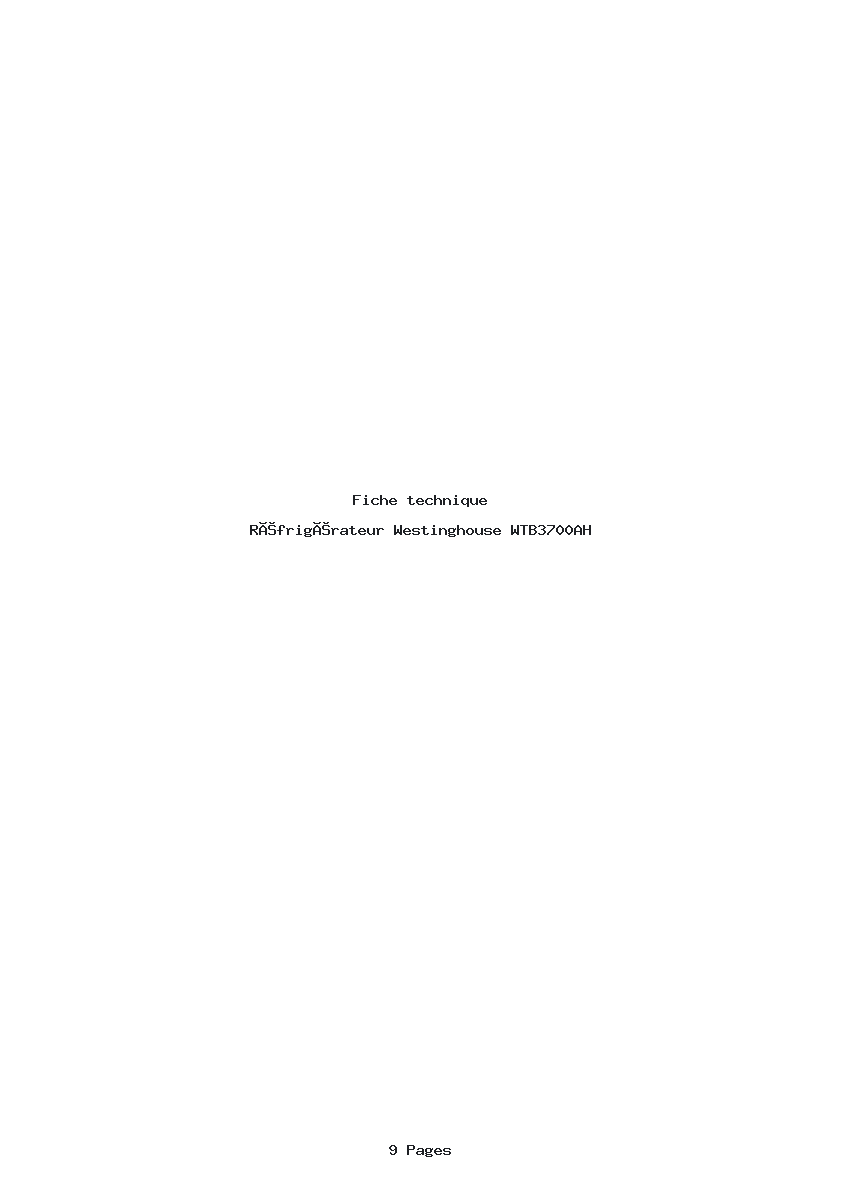 Page 1 de la notice Fiche technique Westinghouse WTB3700AH