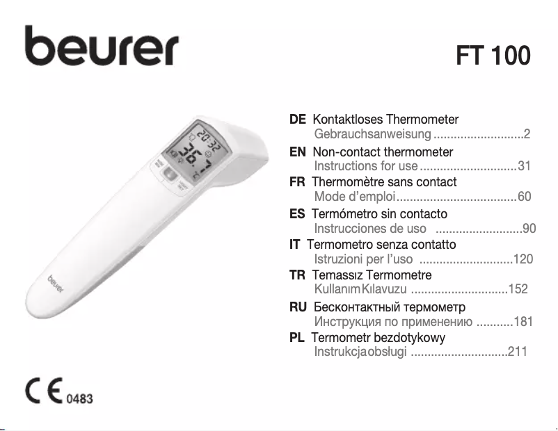 Page 1 de la notice Manuel utilisateur Beurer FT 100
