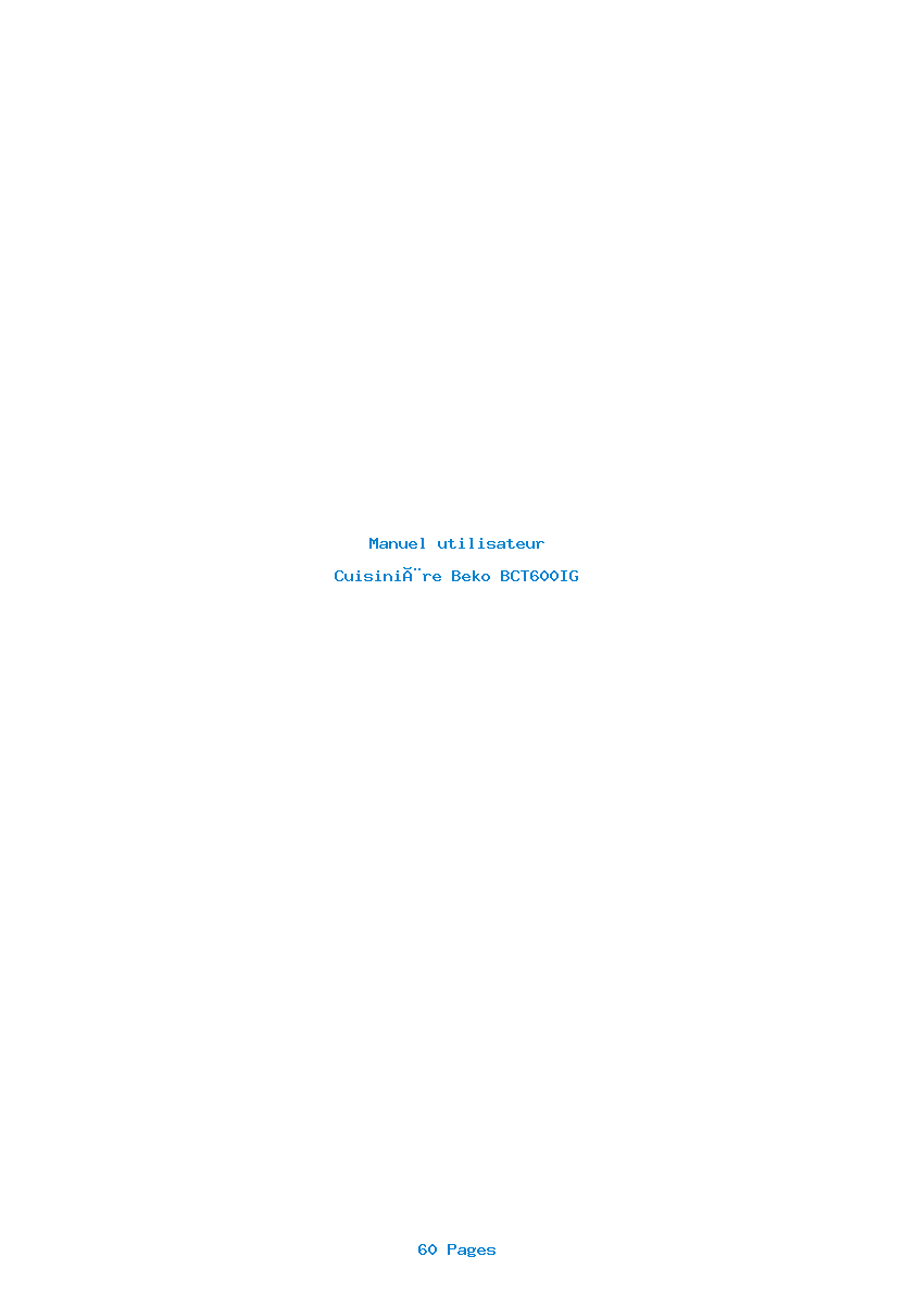 Page 1 de la notice Manuel utilisateur Beko BCT600IG