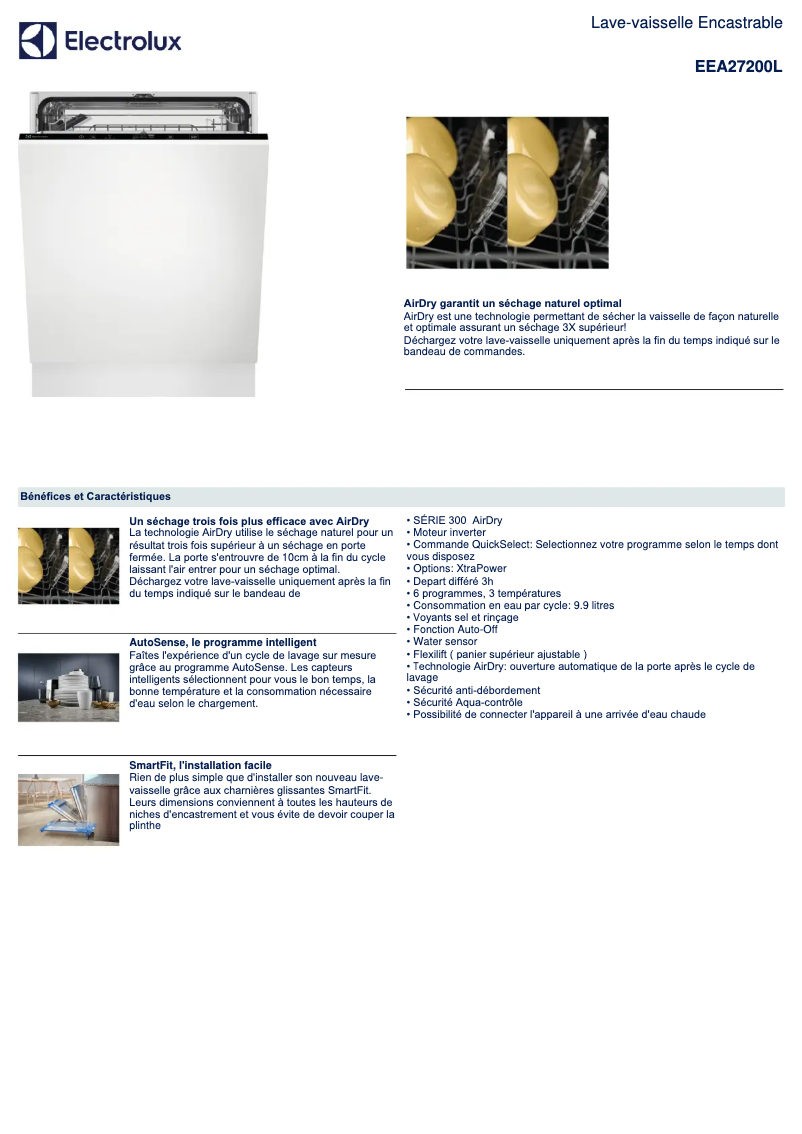 Página 1 del manual Ficha técnica Electrolux EEA27200L