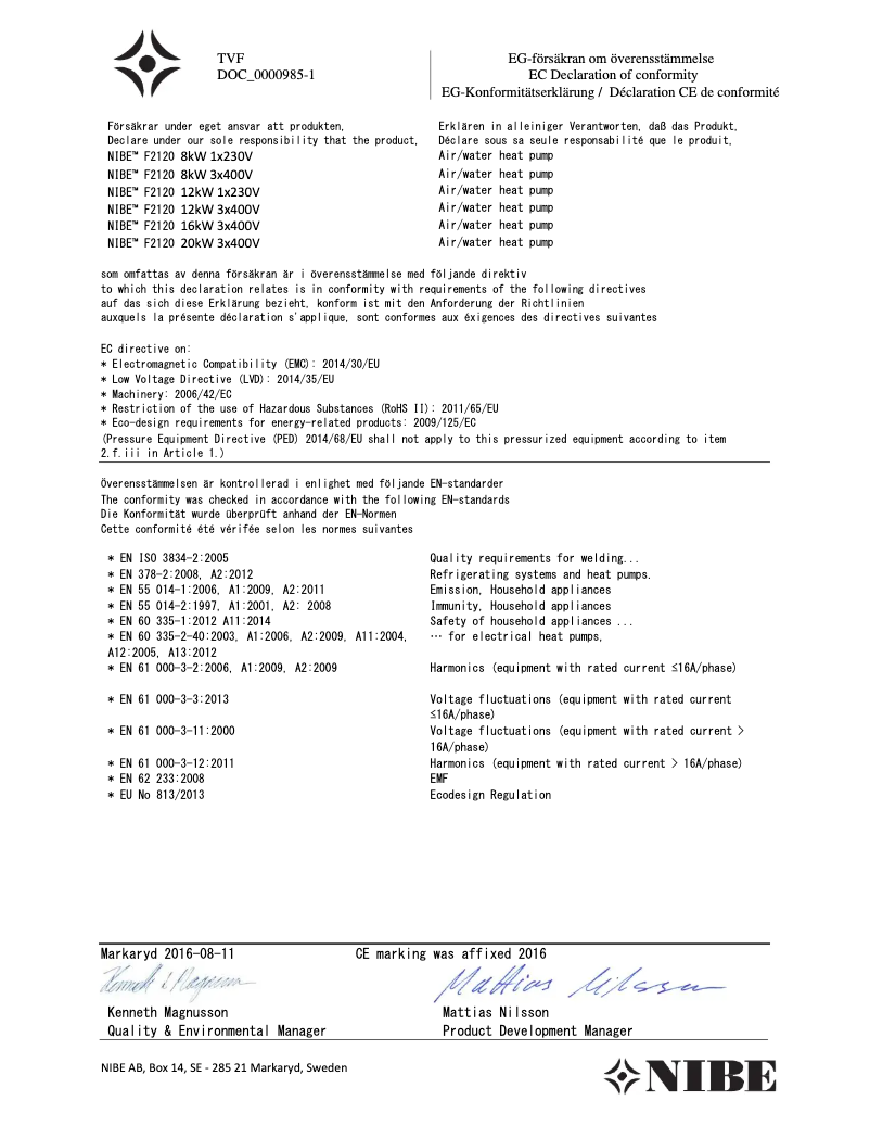 Página 1 del manual Manual de usuario Nibe F2120