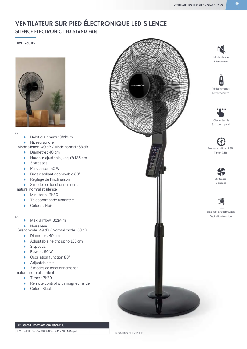 Page 1 de la notice Fiche technique Thomson THVEL460KS