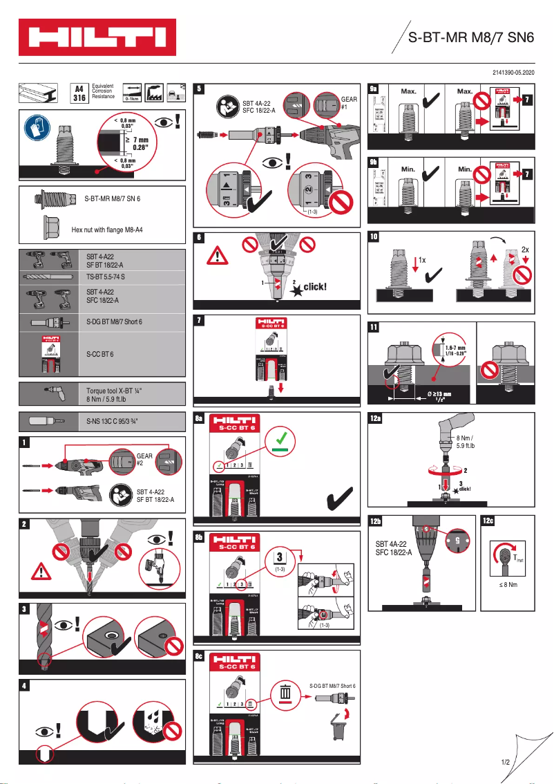 Page 1 de la notice Instructions / montage Hilti S-BT MR