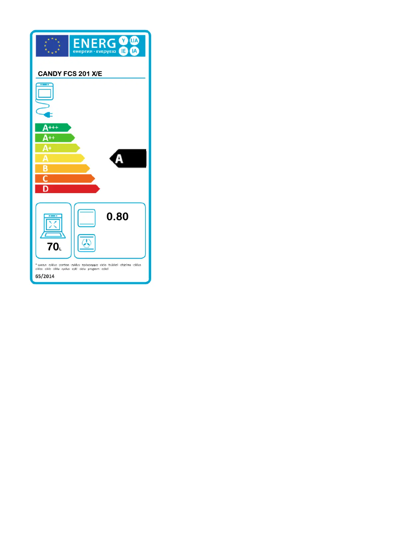 Page 1 of the manual Energy Label Candy FCS 201 X/E