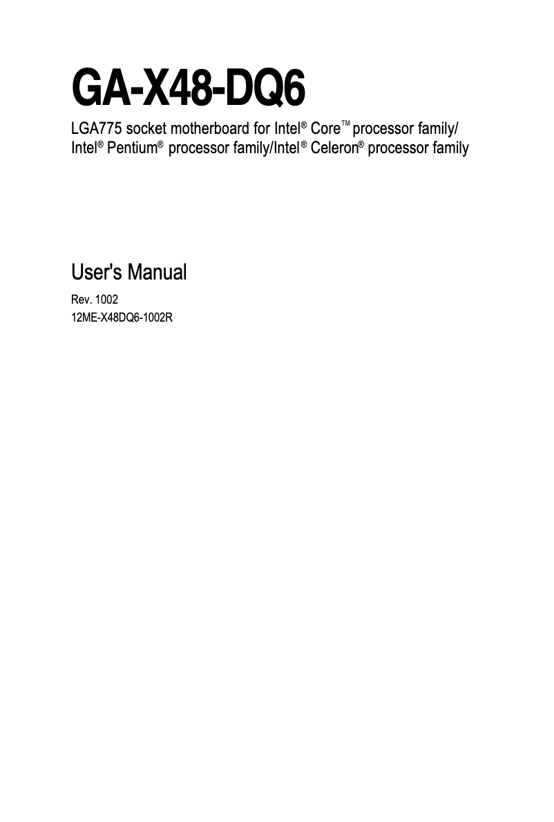 Page 1 de la notice Manuel utilisateur Gigabyte GA-X48-DQ6