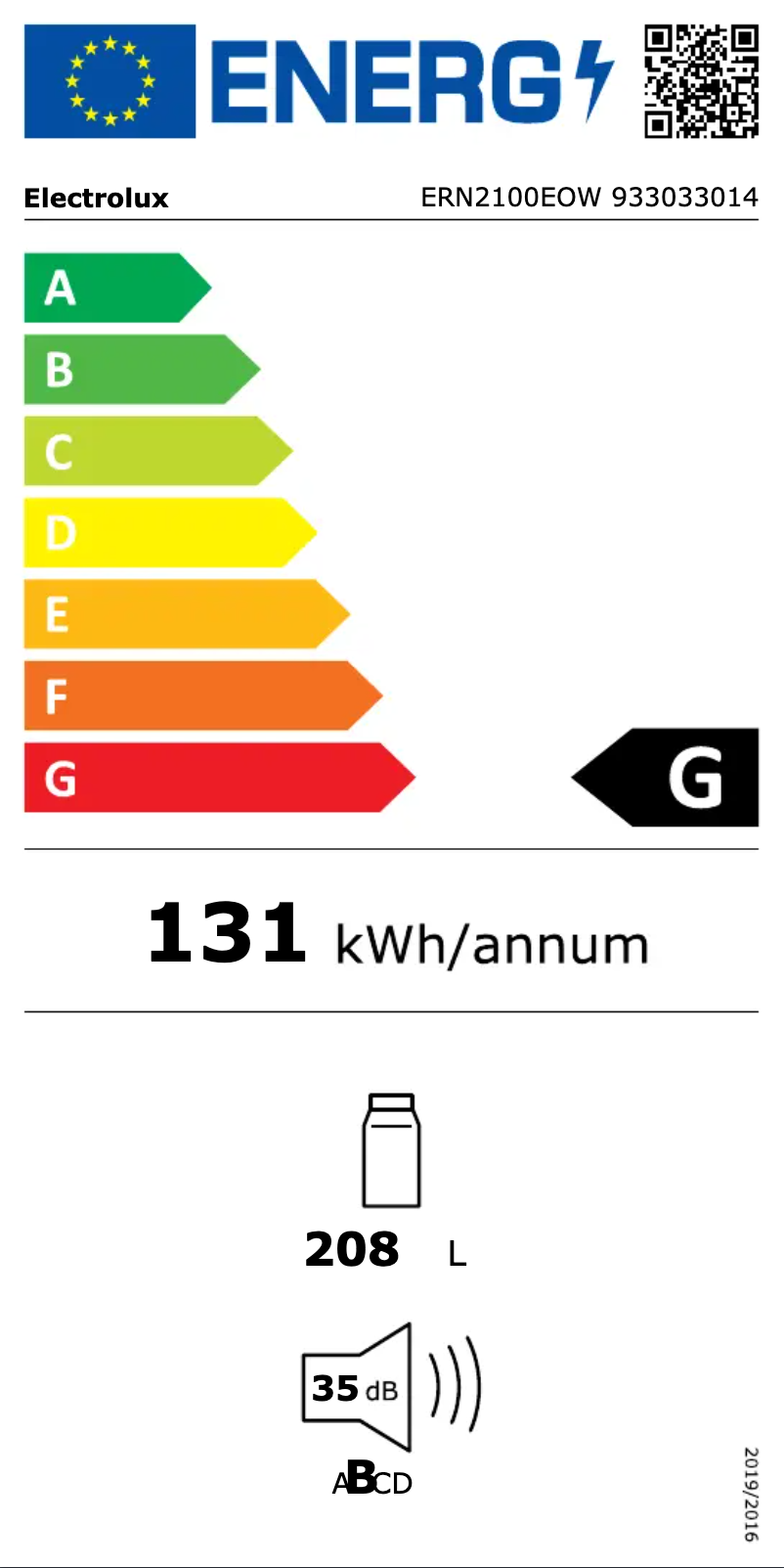 Página 1 del manual Etiqueta energética Electrolux ERN2100EOW