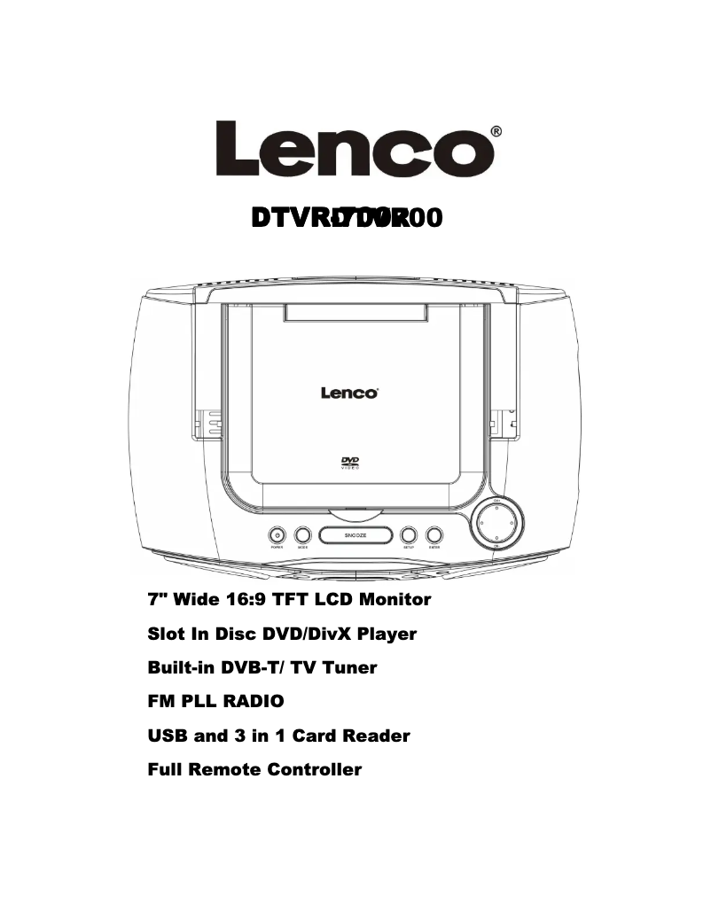 Page 1 de la notice Manuel utilisateur Lenco DTVR-700