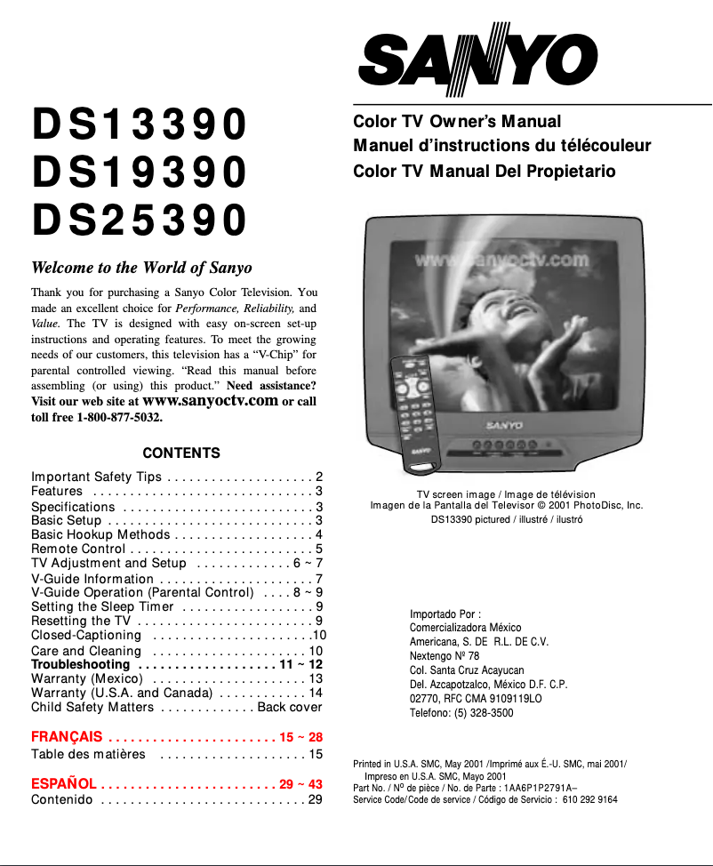 Page 1 of the manual User Manual Sanyo DS25390