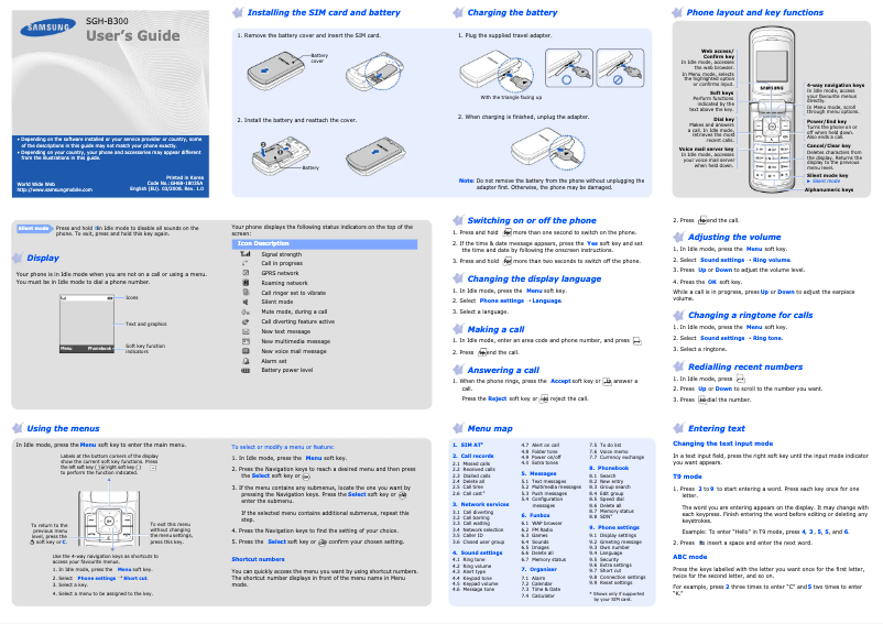 Page 1 de la notice Manuel utilisateur Samsung SGH-B300