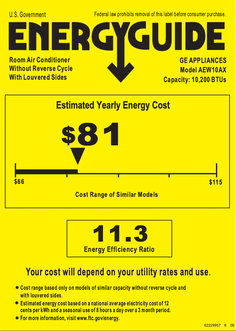 Page n°1 - Label énergétique GE AEW10AX