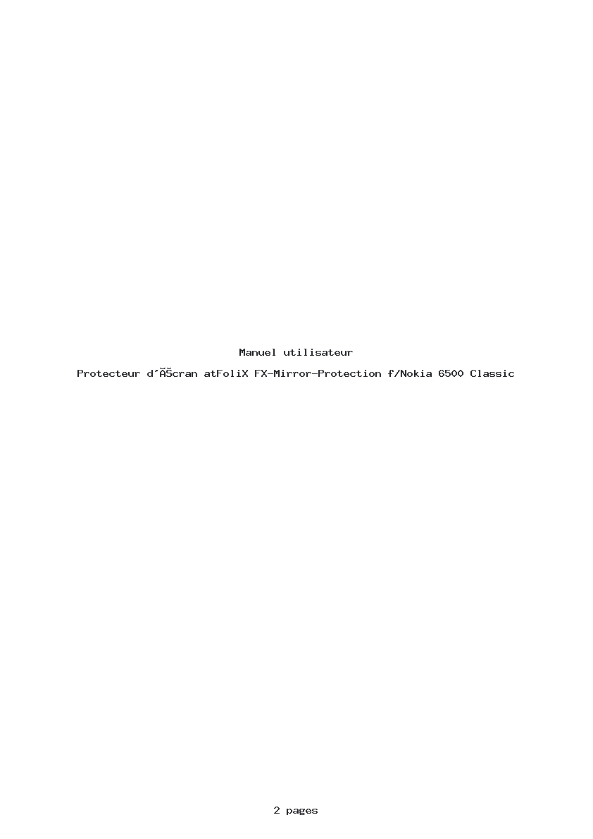 Image de la première page du manuel de l'appareil FX-Mirror-Protection f/Nokia 6500 Classic