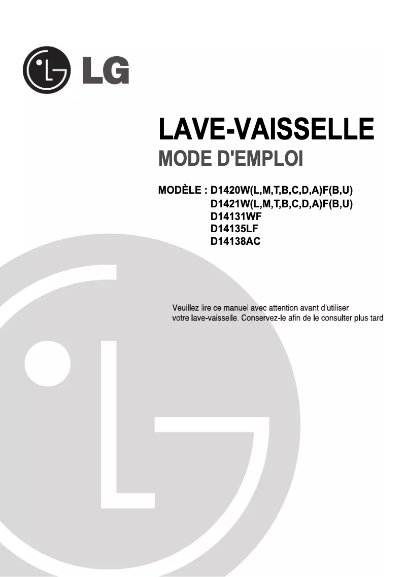 Page 1 de la notice Manuel utilisateur LG D14138AC