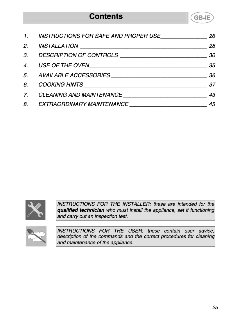 Page 1 de la notice Manuel utilisateur Smeg SE20XMFR5