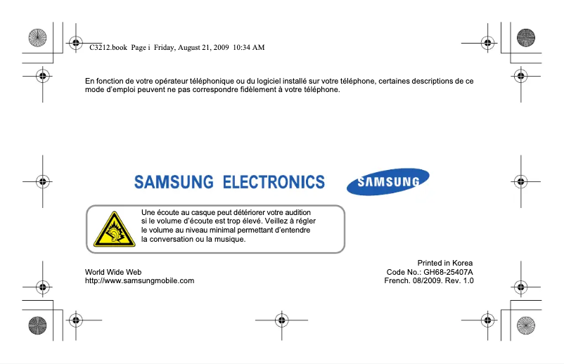 Page 1 de la notice Manuel utilisateur Samsung GT-C3212I