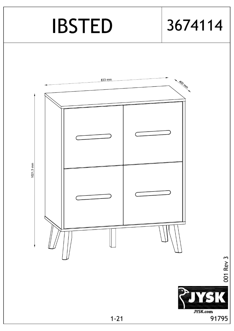 Page 1 de la notice Manuel utilisateur JYSK Ibsted (84x103x40)