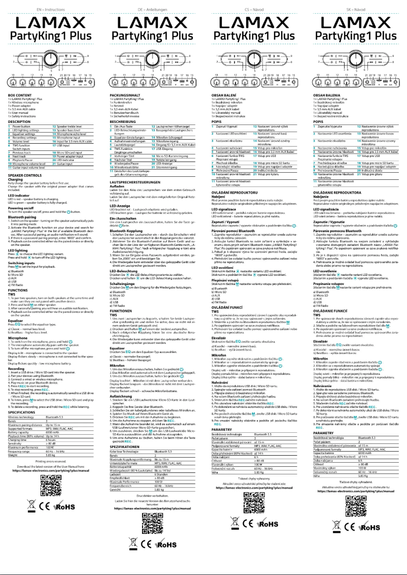 Page 1 de la notice Manuel utilisateur Lamax PartyKing1 Plus