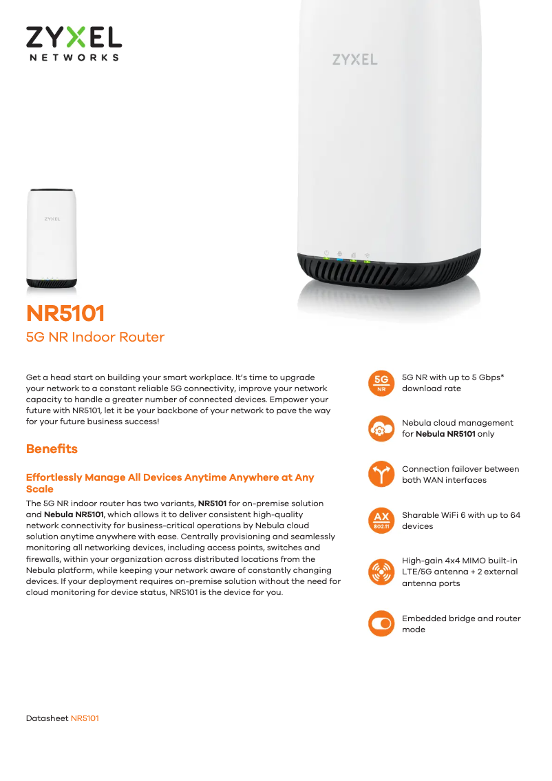 Page 1 of the manual Technical Sheet ZyXEL Nebula NR5101