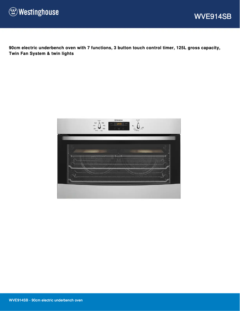 Page 1 of the manual Technical Sheet Westinghouse WVE914SB