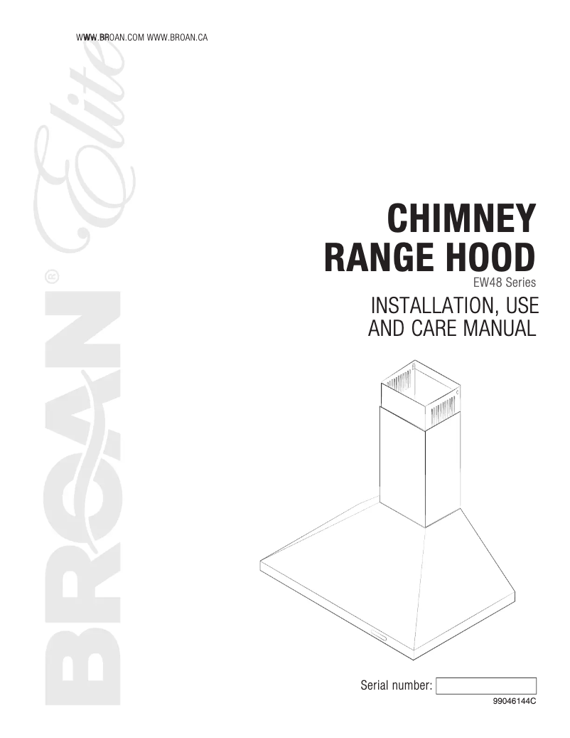 Página 1 del manual Guía de instalación Broan Elite EW48