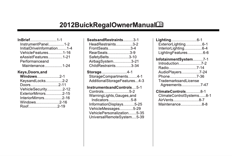 Página 1 del manual Manual de usuario Buick Regal (1997)